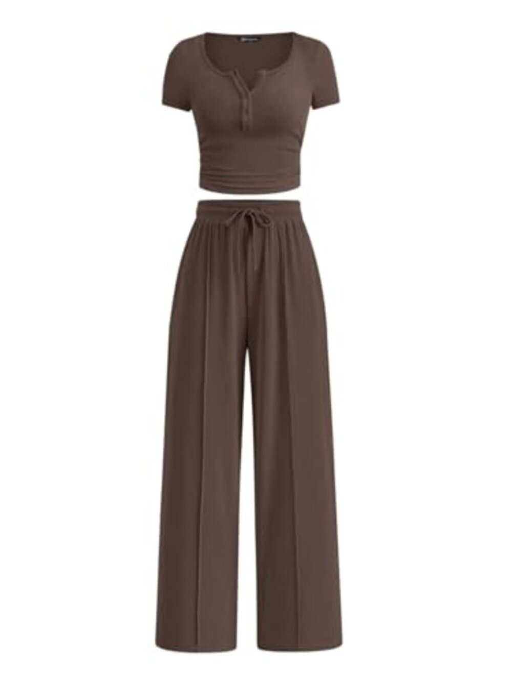 Women's Ribbed Knit 2 Piece Lounge Set Crop Top Wide Leg Pants